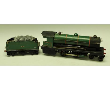 A Bowman O Gauge live steam 4-4-0 locomotive and tender, no.3, green British Railways livery, the engine 32cm long 
