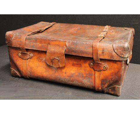 A late 19th/early 20th century leather travelling trunk/suitcase, Finnigan, New Bond Street, London, 83cm wide