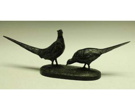 A dark patinated bronze, Pheasants, marked in the maquette, Prof Poertzel, Berlin '61, 60cm wide 