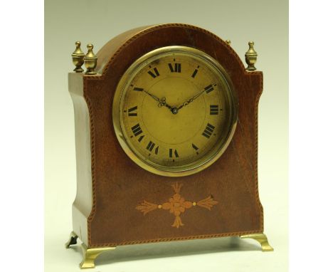 An Edwardian mahogany inlaid mantel clock