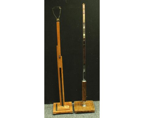 An Art Deco oak standard lamp; another similar chrome (2)