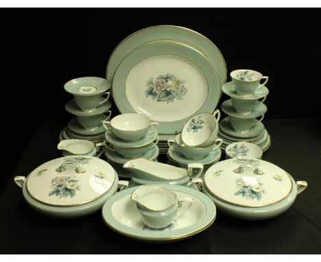 A Royal Worcester Woodland pattern part dinner and tea service comprising dinner plates, dessert plates, soup bowls, vegetabl