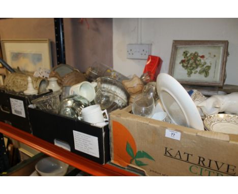 THREE TRAYS OF CERAMICS & GLASSWARE TO INC A BAROMETER