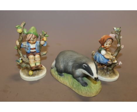 AN AYNSLEY BADGER FIGURE + TWO GOEBEL FIGURES A/F