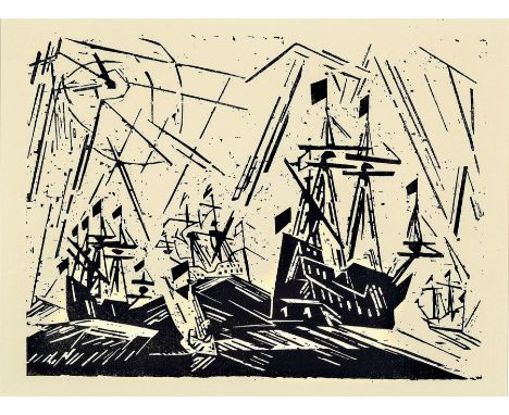 Lyonel Feininger, 1871-1956,  Hansaflotte, Holzschnitt von 1919, ca. 16.5x22cm, PP, u.Gl., R. ca. 30x41cmLyonel Feininger, 18