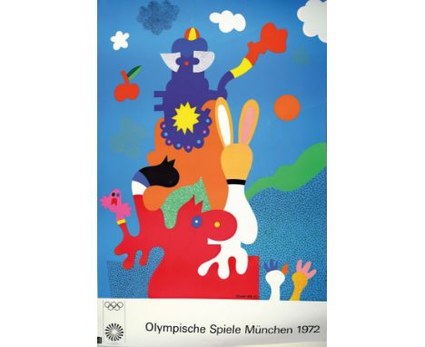 Mappe mit 28 Kunstdrucken zu den Olympischen Spielen 1972 in München,  Plakatgröße, u.a. Wesselmann, Hockney, Antes, Marini, 