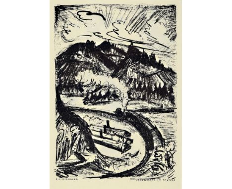 Ernst Ludwig Kirchner, 1880-1938,  Landschaft im Taunus, Lithographie, ca. 28x20cm, PP, u.Gl., R. ca. 41x31cmErnst Ludwig Kir