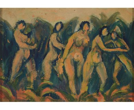 Peter Koch, 1874-1956 Gimmeldingen,  5 Akte am Waldrand, Öl/Malkarton, rechts unten signiert, ca. 23x33cm, R. ca. 25x35cmPete