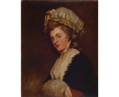 Nach George Romney (1734-1802),  kleinformatiges Damenbildnis, Öl/Lwd, krakeliert, ungerahmt, rest., ca. 24x19 cmAfter George