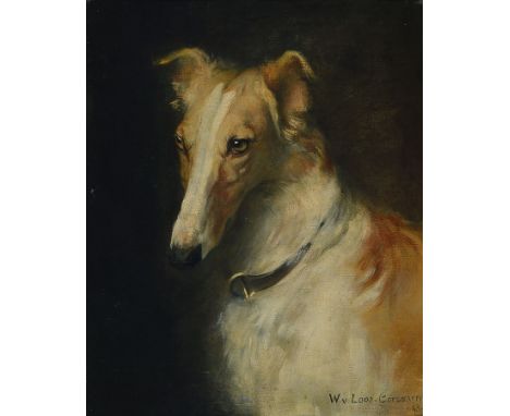 Walter von Looz-Corswarem, 1874 Weiden in Holstein-1946 Berlin,  Hundeporträt, Öl/Lwd, rechts unten signiert und dat. 98, lei