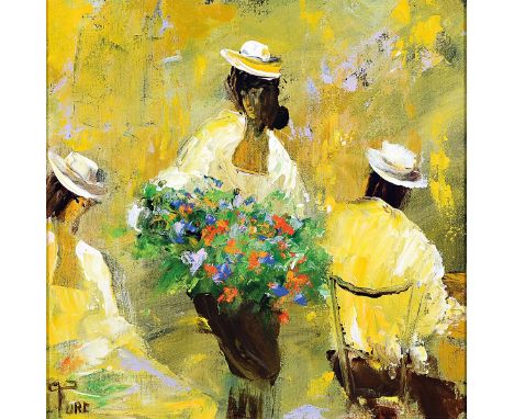 Frank Turc, 1944-2008,  La Marchante de fleurs, Öl/Lwd, links unten signiert, rückseitig betitelt und dat. 1997, ca. 40x40cm,