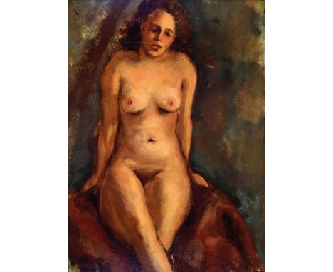 Unbekannter Maler, deutsch, um 1900,  weiblicher Akt, Öl/Malkarton, gewölbt, rest.-bedürftig, ca. 55x40cm, R. ca. 60x45cmUnid
