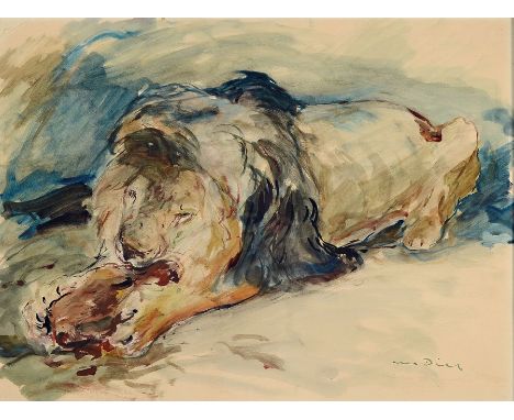 Otto Dill, 1884 Neustadt-1957 Bad Dürkheim,  fressender Löwe, Aquarell auf Papier, rechts unten signiert, rückseitig handschr