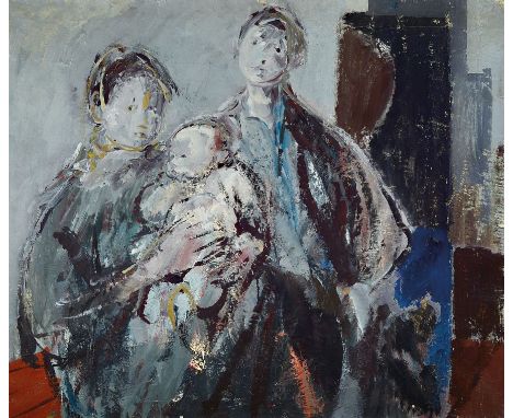 Unbekannter zeitgenössischer Künstler,  Porträt einer Familie, Öl/Lwd, unsign., ca. 84x100cm, R. ca. 100x116cmUnknown contemp