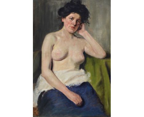 Adalbert Schönemann, Maler der 1. Hälfte des 20. Jh.,  sitzender weiblicher Halbakt, Öl/Hartfaser, unsigniert, rückseitig bez