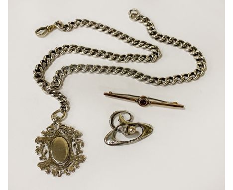 925 SILVER CHAIN , MARKED EACH LINK &amp; CHARLES HORNER PENDANT WITH 9CT GOLD TIE PIN