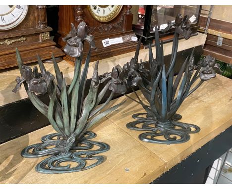 PAIR OF BRONZE ART NOUVEAU STYLE FLORAL CANDLE HOLDERS - 34 CMS (H) APPROX