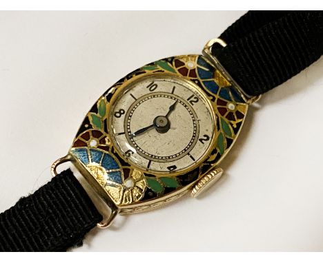 18CT GOLD &amp; ENAMEL LADIES WATCH
