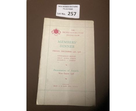Motor Cycling : B M C R C - Motor Cycling Race Club - members dinner &amp; awards evening menu - London 14/12/1928 - lovely i