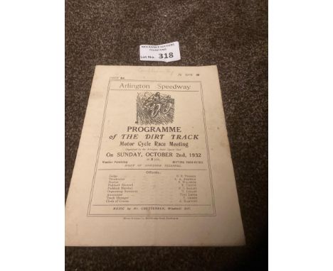 Speedway : Arlington Eastbourne - Special scratch race programme - 4 pages sl.creases 02/10/1932 - extra rare item