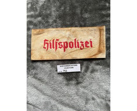 Militaria : German Armband, hilfspolizei. Stamped on reverse Abgenommen IV 1940 Beschaffungsaint Fur Heer u. Marine. Good con