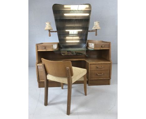 G-Plan dressing table with central mirror, glass shelf, six drawers and low-backed chair