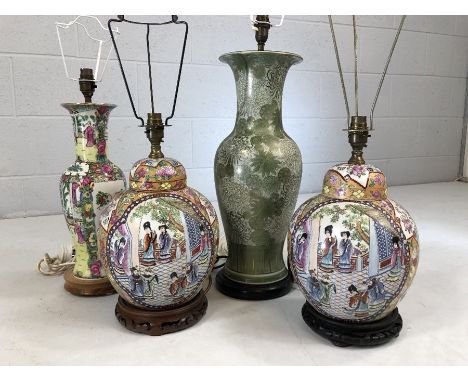 Four Chinese style vases converted to lamp bases