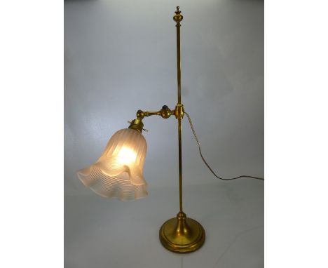 Brass Victorian adjustable lamp with flared glass shade 