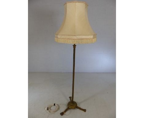 Victorian brass telescopic standard lamp with cream shade