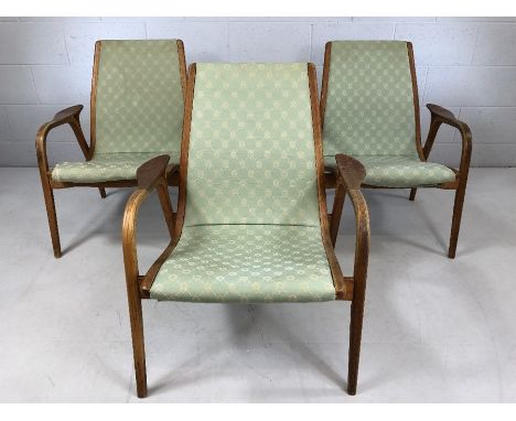Three 'Laminett' chairs and a foot stool, designed by Yngve Ekström for SWEDESE.  Stamped Swedese to underside (A/F)