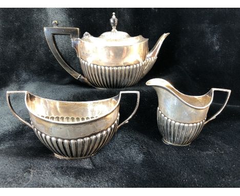 Victorian Silver Hallmarked teaset, London 1894, teapot, sugar and milk total weight approx 382g