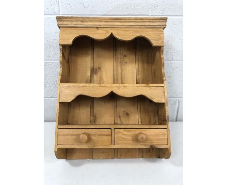 Pine kitchen wall rack with shelf and two drawers