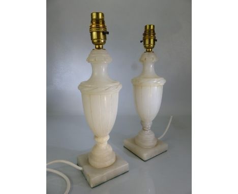 Pair of Alabaster lamp bases approx 33cm tall
