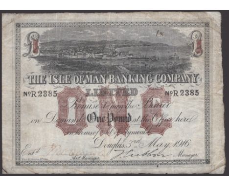 Isle of Man Banking Company Limited, £1, 3 May 1916, serial number R2385, manuscript signature low left, signature of Cubbon 