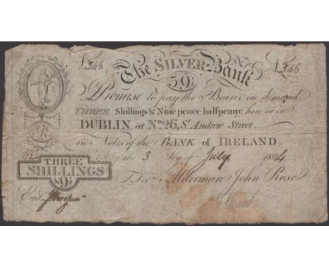 Silver Bank, Bray, for Alderman John Rose, 3 Shillings and 9 1/2 pence, 3 July 1804, serial number 546, James Grant signature