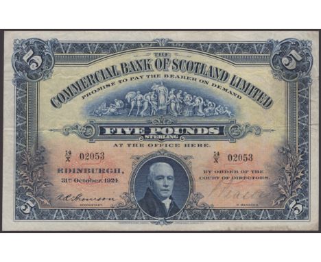 Commercial Bank of Scotland Limited, £5, 31 October 1924, serial number 14/X 02053, Thomson printed signature and one manuscr