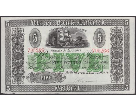 Ulster Bank Limited, £5, 1 January 1943, serial number 795266, manuscript signature, good extremely fine PMI UB 57b, Pick 316