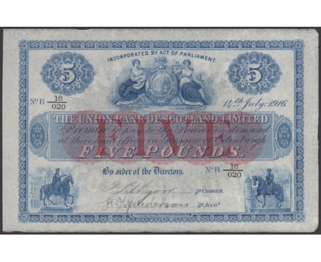Union Bank of Scotland, £5, 14 July 1916, serial number B 16/020, two manuscript signatures, lightly pressed very fine, paper