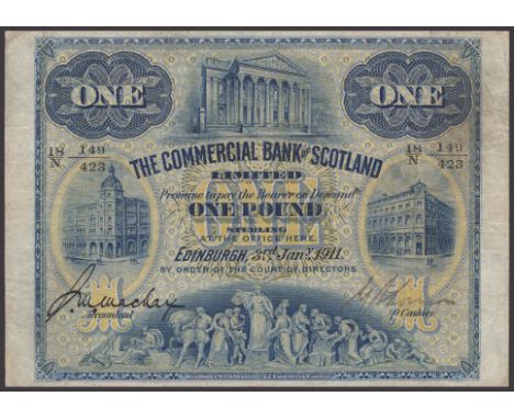 Commercial Bank of Scotland Limited, £1, 3 January 1911, serial number 18/N 149/423, Mackay and one other manuscript signatur