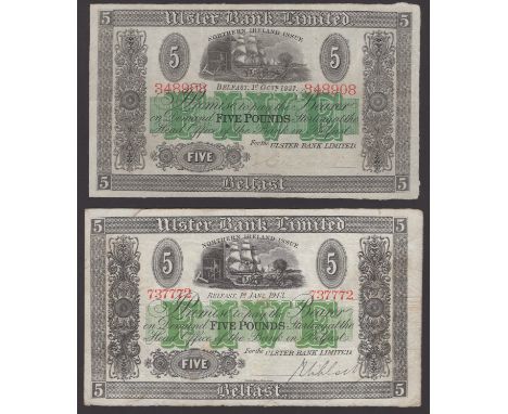 Ulster Bank Limited, £5, 1 October 1937, serial number 348908, manuscript  signature, also £5, 1 January 1943, serial number 