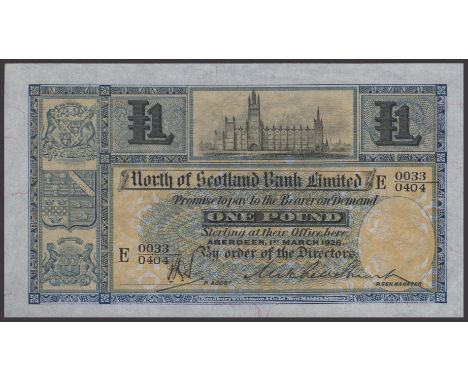 North of Scotland Bank Limited, £1, 1 March 1926, serial number E0033/0404, Stuart signature and a manuscript signature at le