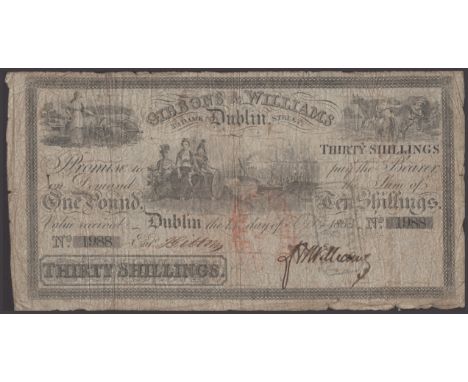 Gibbons & Williams, Dublin, £1, 14 October 1833, serial number 1988, manuscript signatures, some splits and holes, good to ve