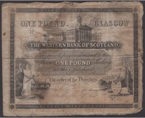 Western Bank of Scotland, £1, 1 September 1853, serial number 370/74, two manuscript signatures, impressed revenue stamp, Pla