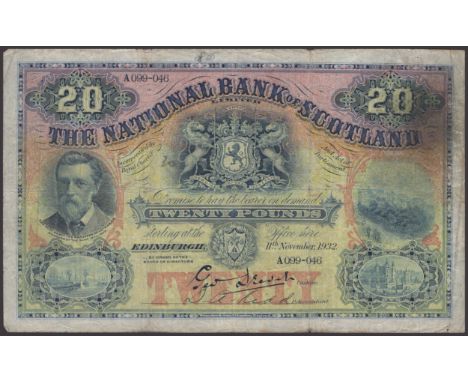 National Bank of Scotland Limited, £20, 11 November 1932, serial number A099-046, Drever signature and one manuscript signatu