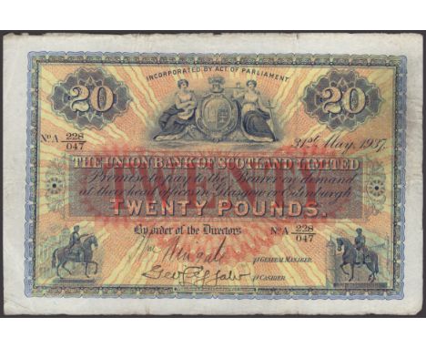 Union Bank of Scotland, £20, 31 May 1937, serial number A 228/047, two manuscript signatures, an attractive very fine, a scar