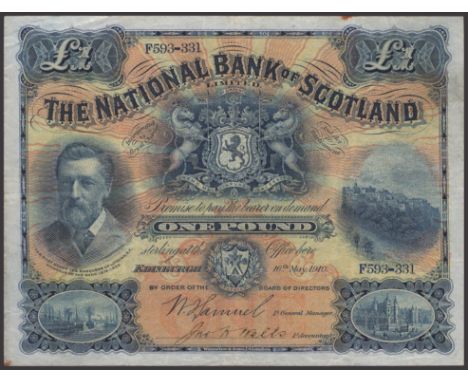 National Bank of Scotland Limited, £1, 16 May 1910, serial number F593-331, Samuel and one other manuscript signature, two ru
