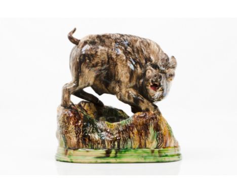 BoarSculpture in molded terracotta, glazed and polychromedPortugal, 19th centuryMarked "M. MAFRA/CALDAS/PORTUGAL" (post 1870)