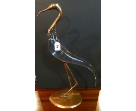 A circa 1970's Italian Murano glass and brass model of a crane, possibly by Luca Bojola Zanetti (60.5cm tall). Condition Repo