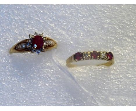 A ruby and diamond cluster ring, together with a ruby and diamond half-hoop eternity ring.