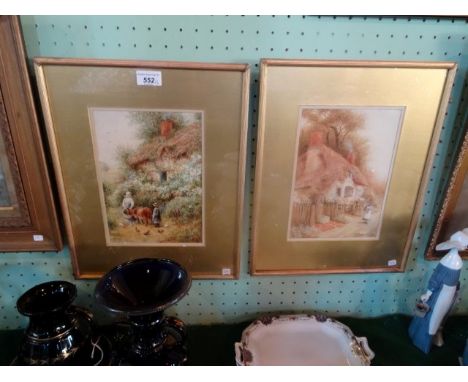 R Thornton, 'A Devonshire Homestead', a watercolour (27cm x 18cm), together with another by the same hand, each glazed in a g